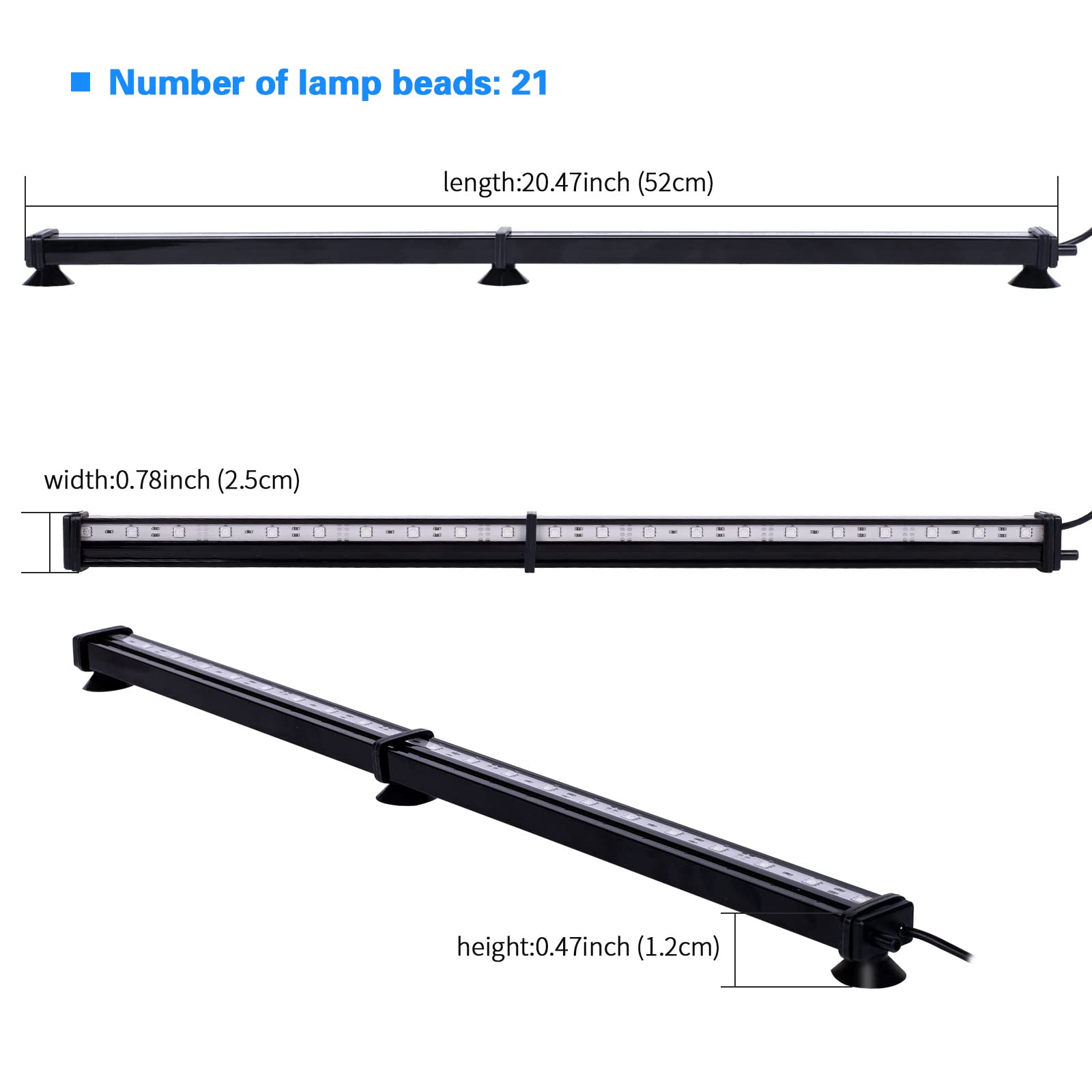 Szminiled Submersible Aquarium Light, Fish Tank Light With Air Bubble Hole, Rgb Color Changing Brightness Adjustable Ip68 Waterproof Remote Control Led Light For Aquarium Fish Tank 20 Inch