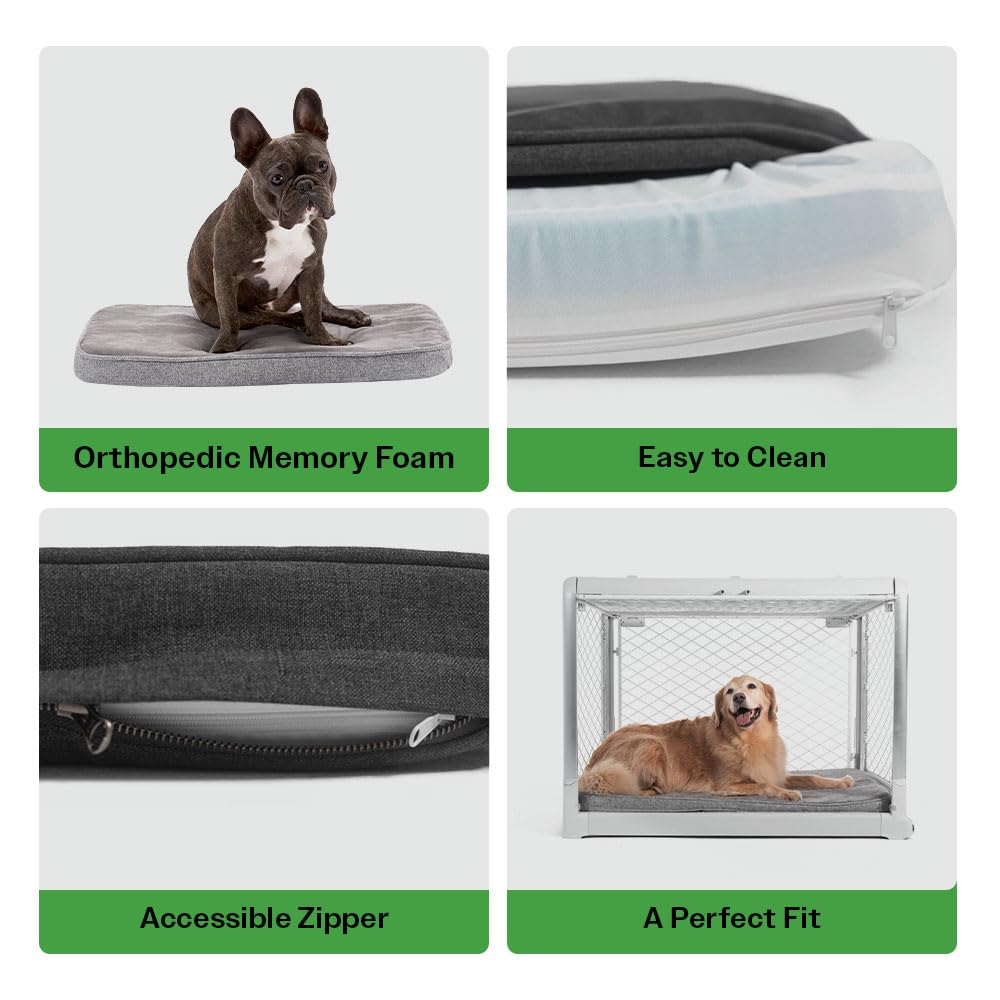 Diggs Snooz Memory Foam Dog Bed - Ideally Sized Revol Dog Crate Pad - Premium Orthopedic Pet Bed For Crate Or Home - Grey, Inter