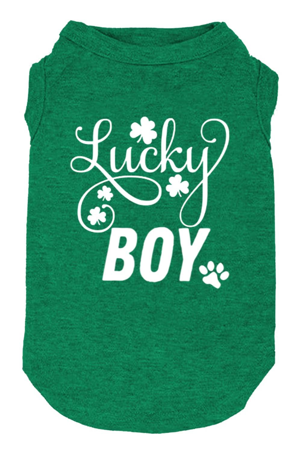 Dog Apparel Lucky Boy Letter Print Clover Shirts For Small Large Dog Vest Puppy Gift St Patrick'S Day Costume (Large, Green01)