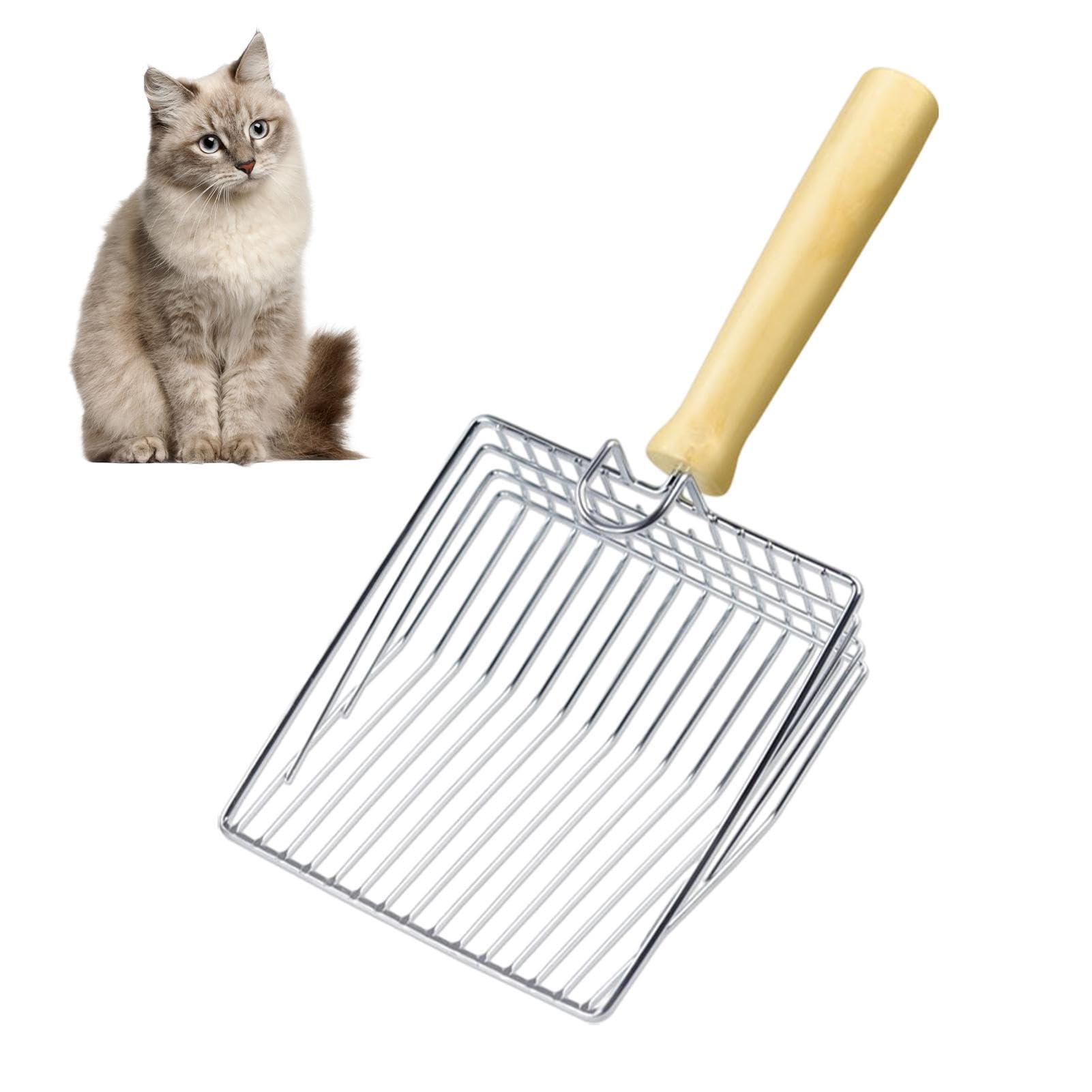 Pilarmuture Cat Litter Scoop,Stainless Steel Durable Wooden Handle,Solid Durable Kitty Litter Scoop Easy To Scoop,Polished Smoot