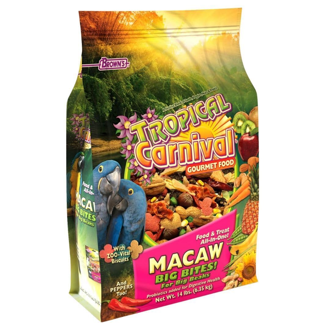 F.M. Browns Tropical Carnival, Gourmet Macaw Food Big Bites for Big Beaks - Seeds, Veggies, Fruits, and Nuts with Probiotics - 