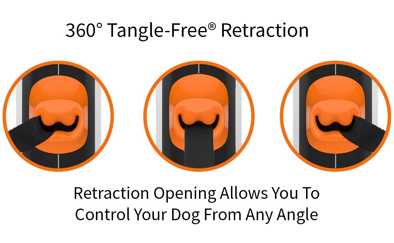 Tug 360 Tangle-Free Retractable Dog Leash With Waste Bag Dispenser (Small, White/Orange)