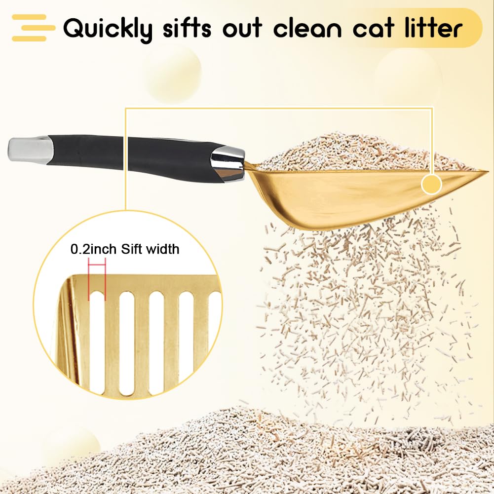 NewGF Stainless Steel Cat Litter Scoop - Medium Gold Metal Scooper with Sturdy Mesh, Model US-Cat-Gold