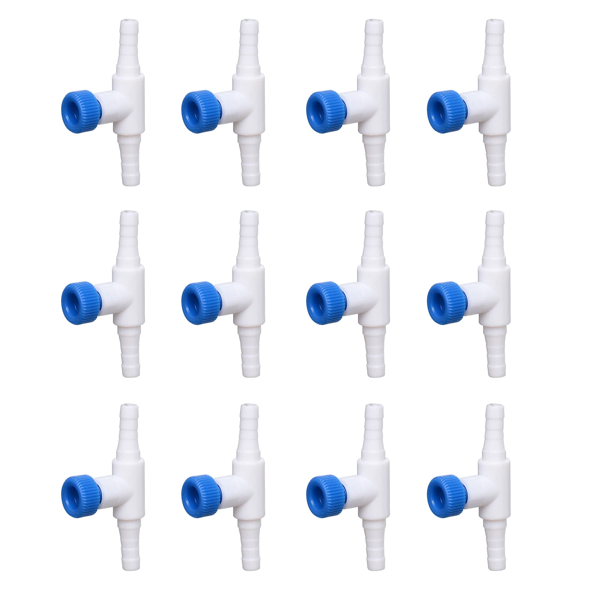Alegi Aquarium Control Valves For Aquarium Air Pump Single Way Plastic Air Flow Control Regulator For 3/16' Id Tubing 12 Pack (White & Blue)