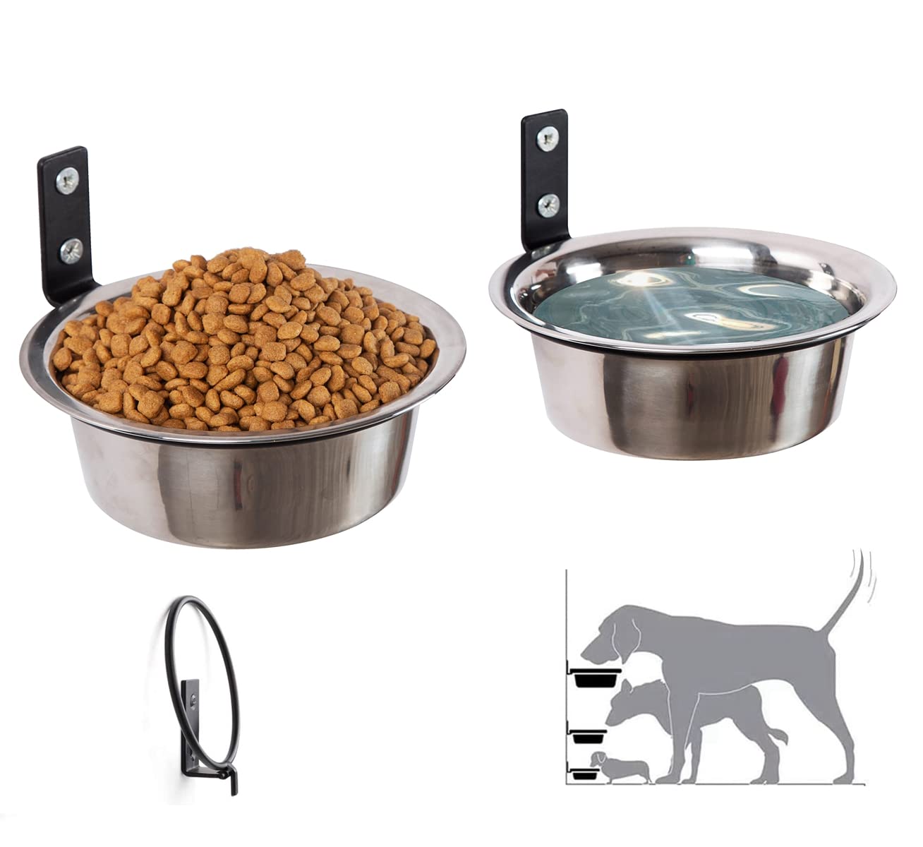 Elevated Dog Bowls2*48 Oz Wall Mounted Adjustable Elevated Heights Dog Bowl StandMetal Elevated Pet Raised Feed Bowl, Stable C
