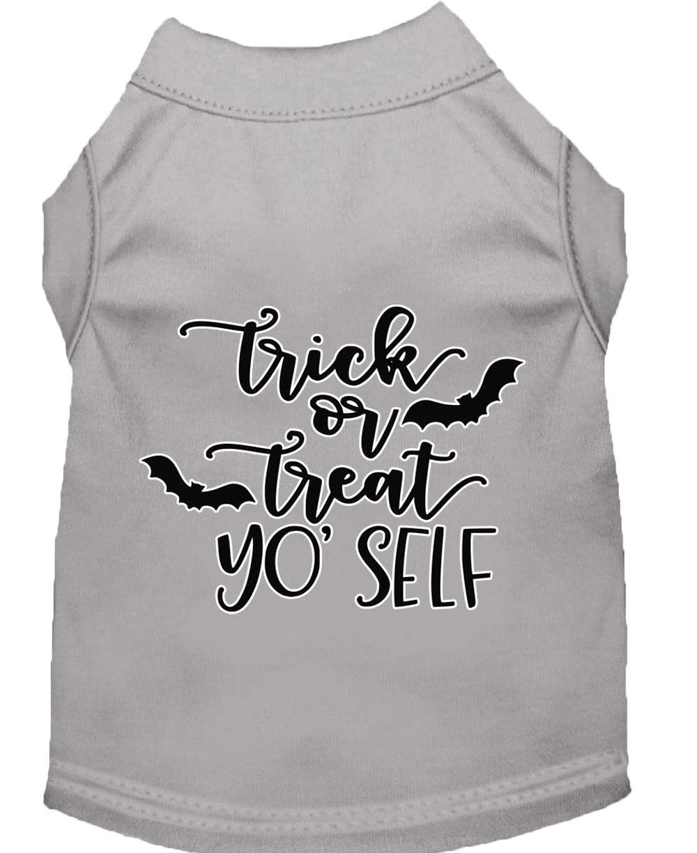 Halloween Pet Dog & Cat Shirt Screen Printed, "Trick Or Treat Yo' Self" Gray MD (6-10 lbs.)
