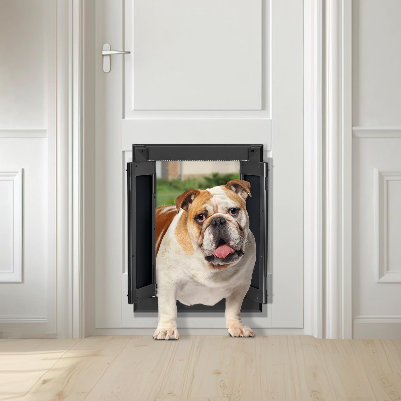 Pataplus Aluminum Mediu M Dog Door For Exterior D Oor,Strong Double Magnetic Flaps,Heavy-Duty Doggy Door For Medium Dog Up To 40