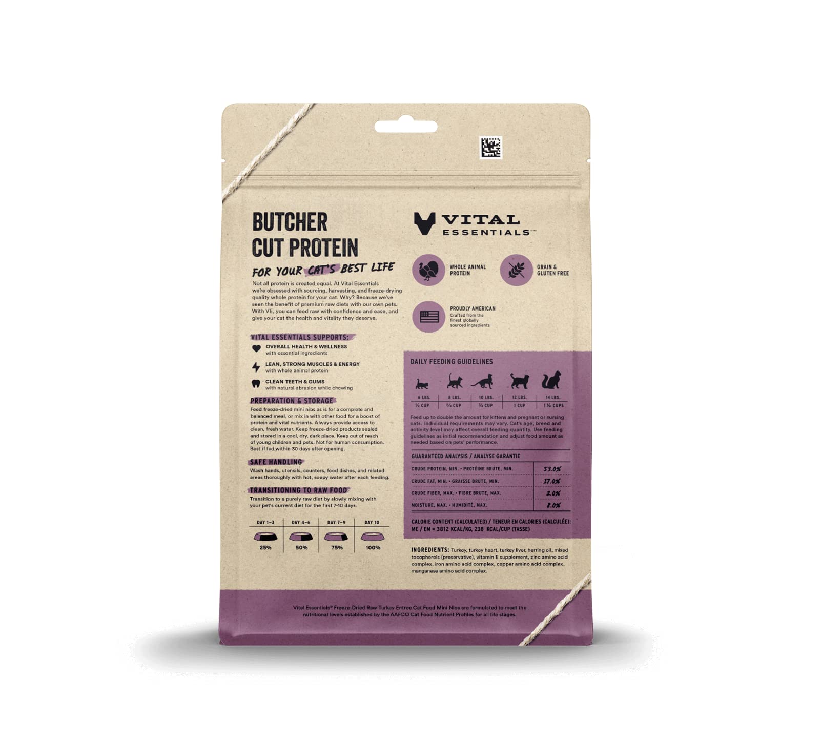 Vital Essentials Freeze Dried Raw Cat Food, Turkey Mini Nibs Entree, 12 oz