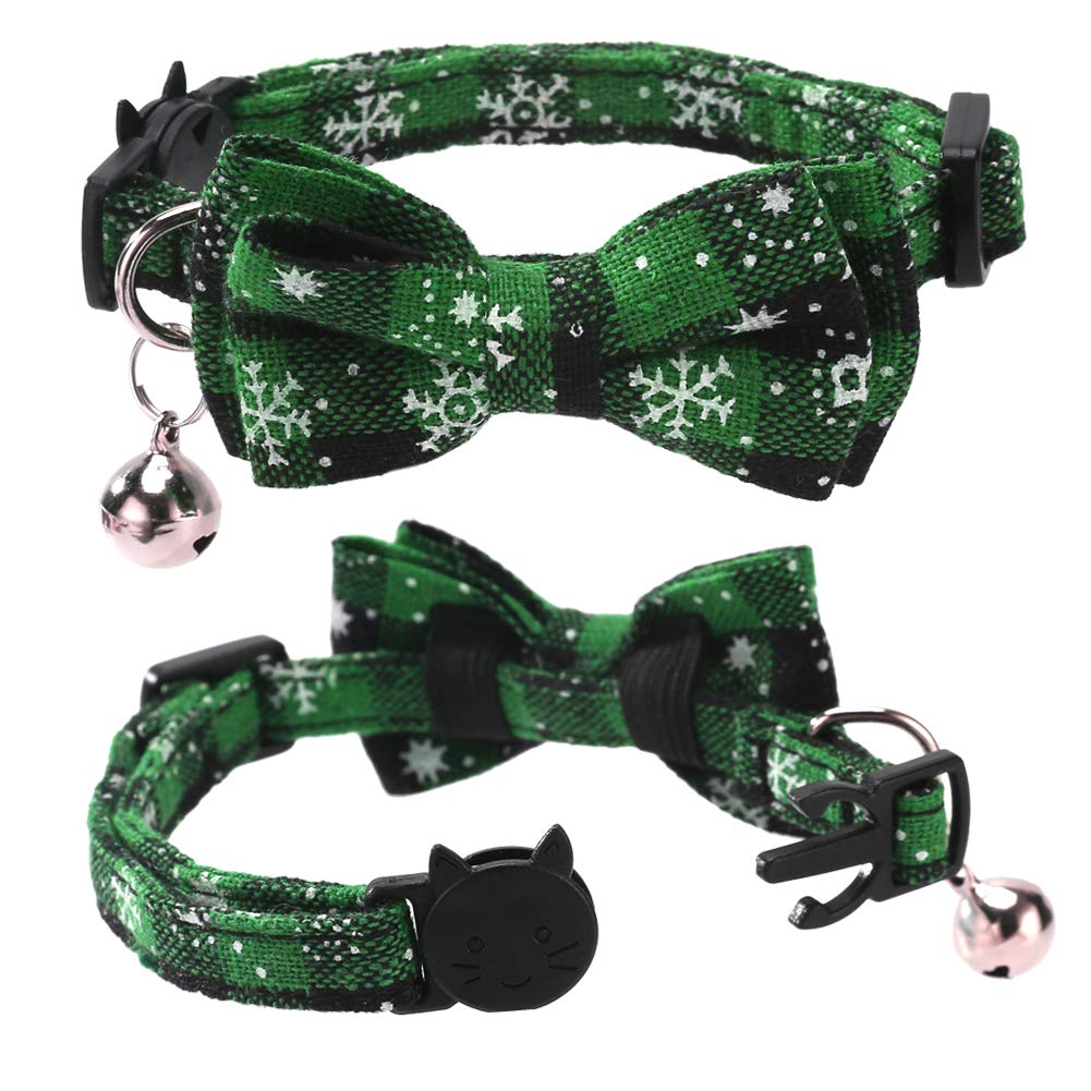 Lamphyface 2 Pack/Set Christmas Cat Collar Breakaway With Cute Bow Tie And Bell For Kitty Adjustable Safety Plaid