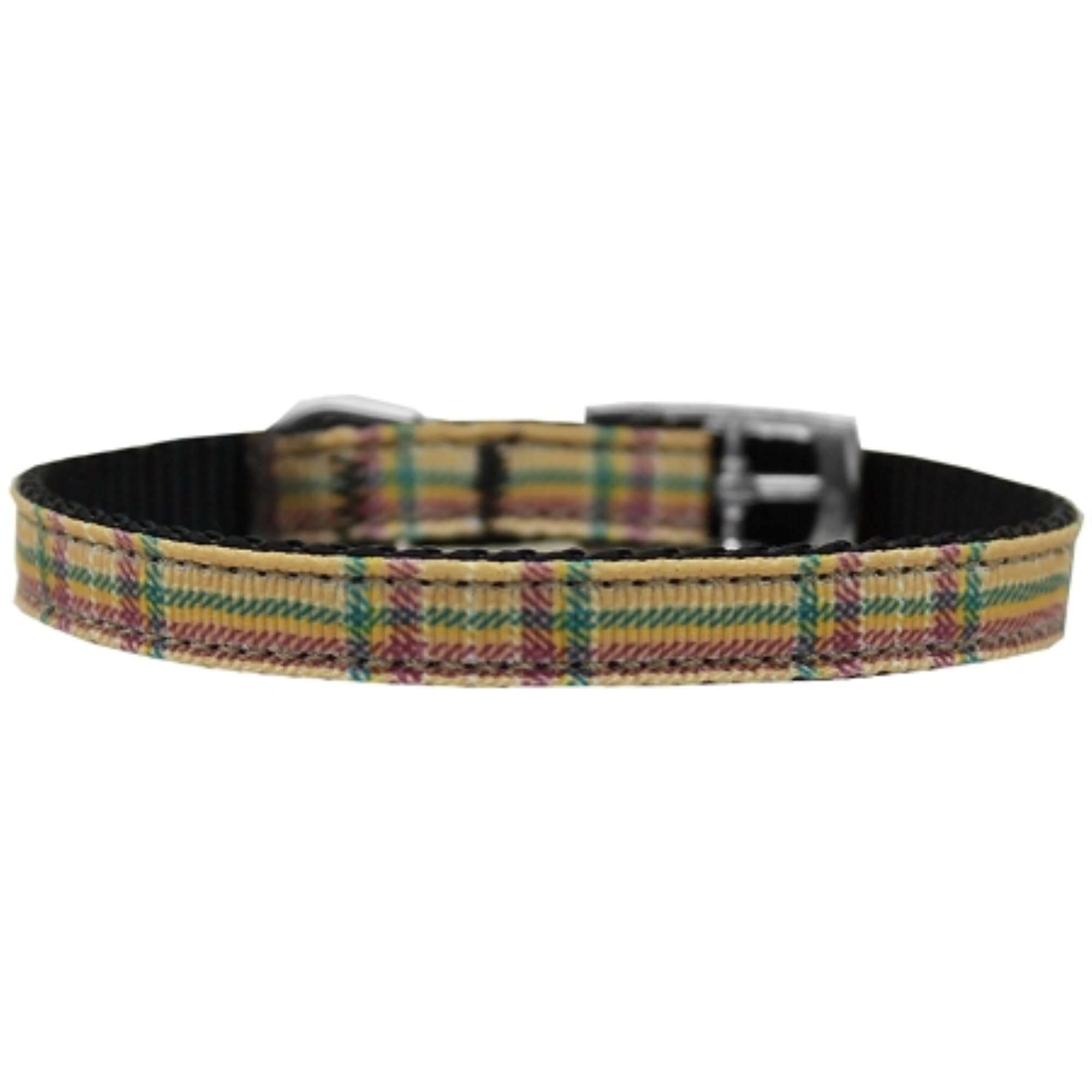 Mirage Pet Products 3/8" Plaid Nylon Dog Collar with Classic Buckle, Size 10, Khaki