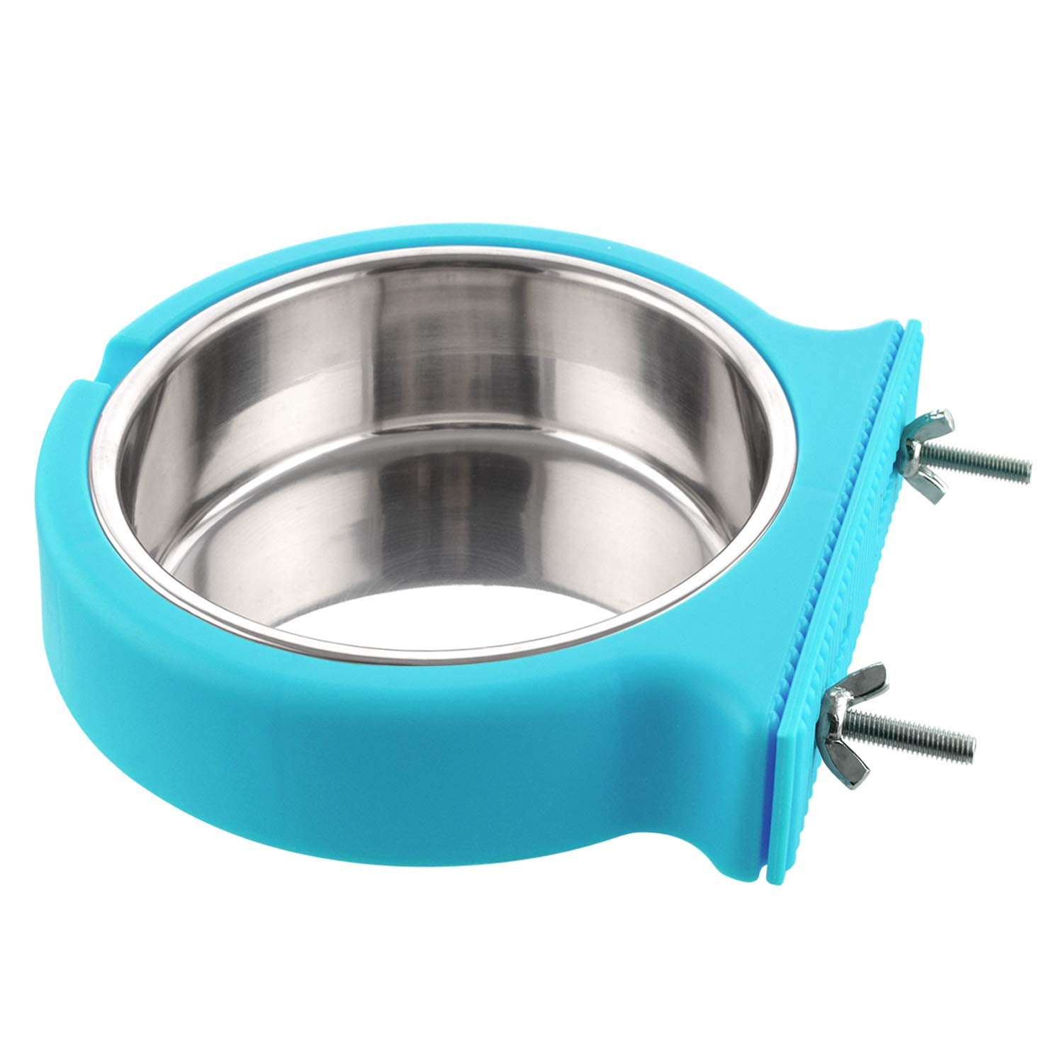 Crate Dog Bowl Removable Stainless Steel Water Food Feeder Bowls Cage Coop Cup for Cat Puppy Bird Pets (Small, Blue with Corruga