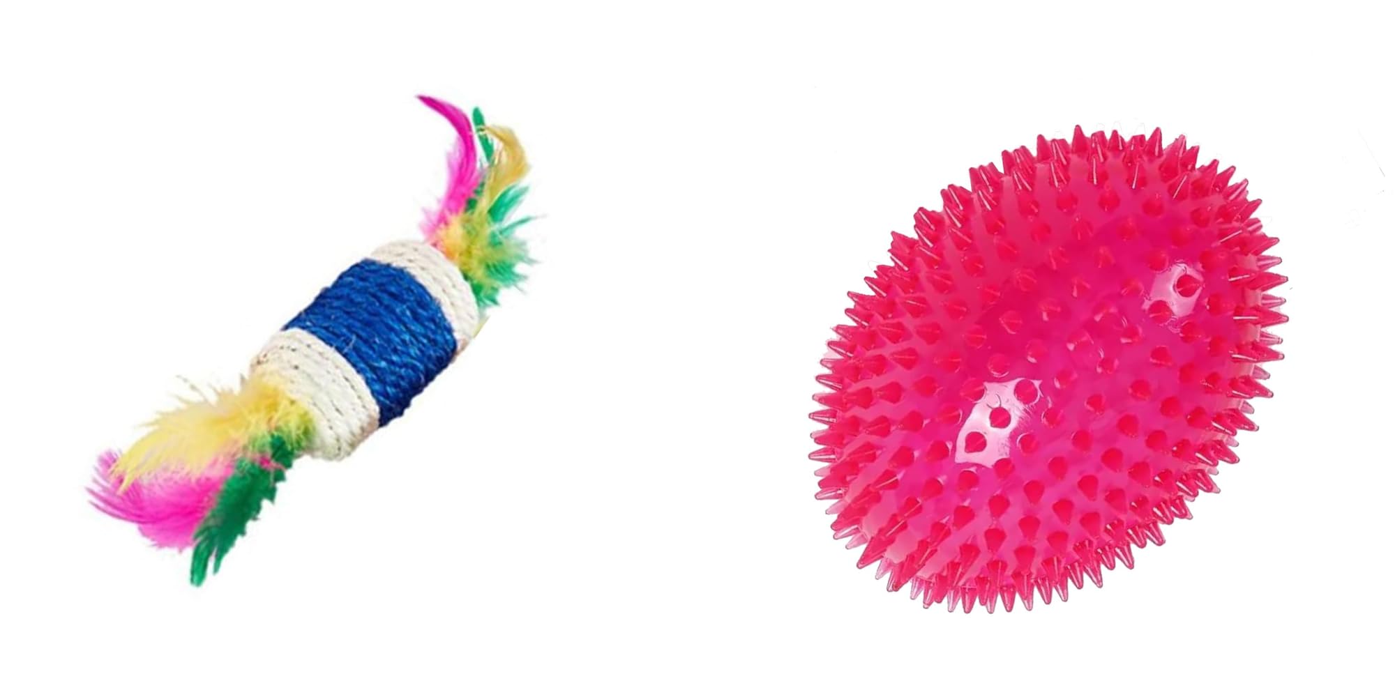 Pet Fun Cat Teaser Stick With Feather & Paper Rope Cylinder Interactive Play Toy & Led Spike Rugby Ball Chew Toy For Dogs & Cats
