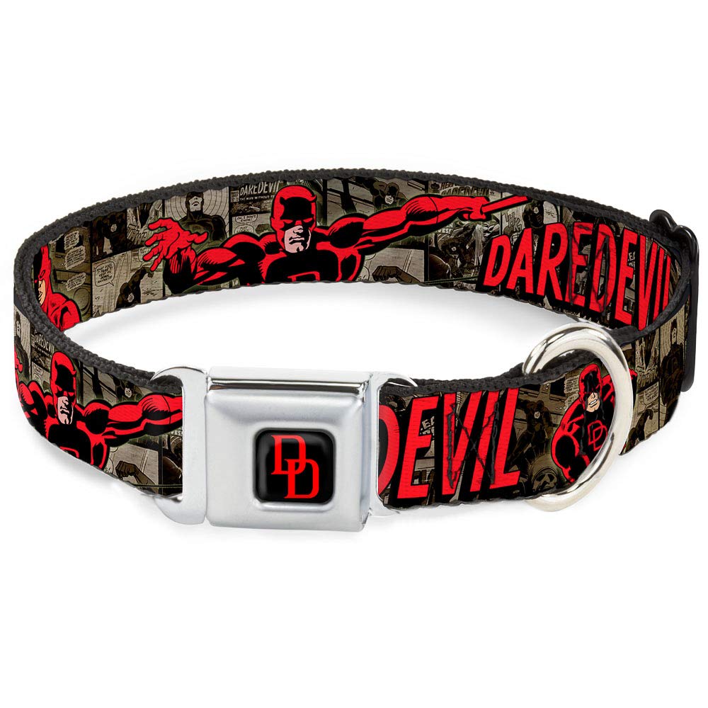 Buckle-Down Seatbelt Buckle Dog Collar - Daredevil Action Poses/Comic Panels Grays/Red - 1.5'' Wide - Fits 13-18'' Neck - Small