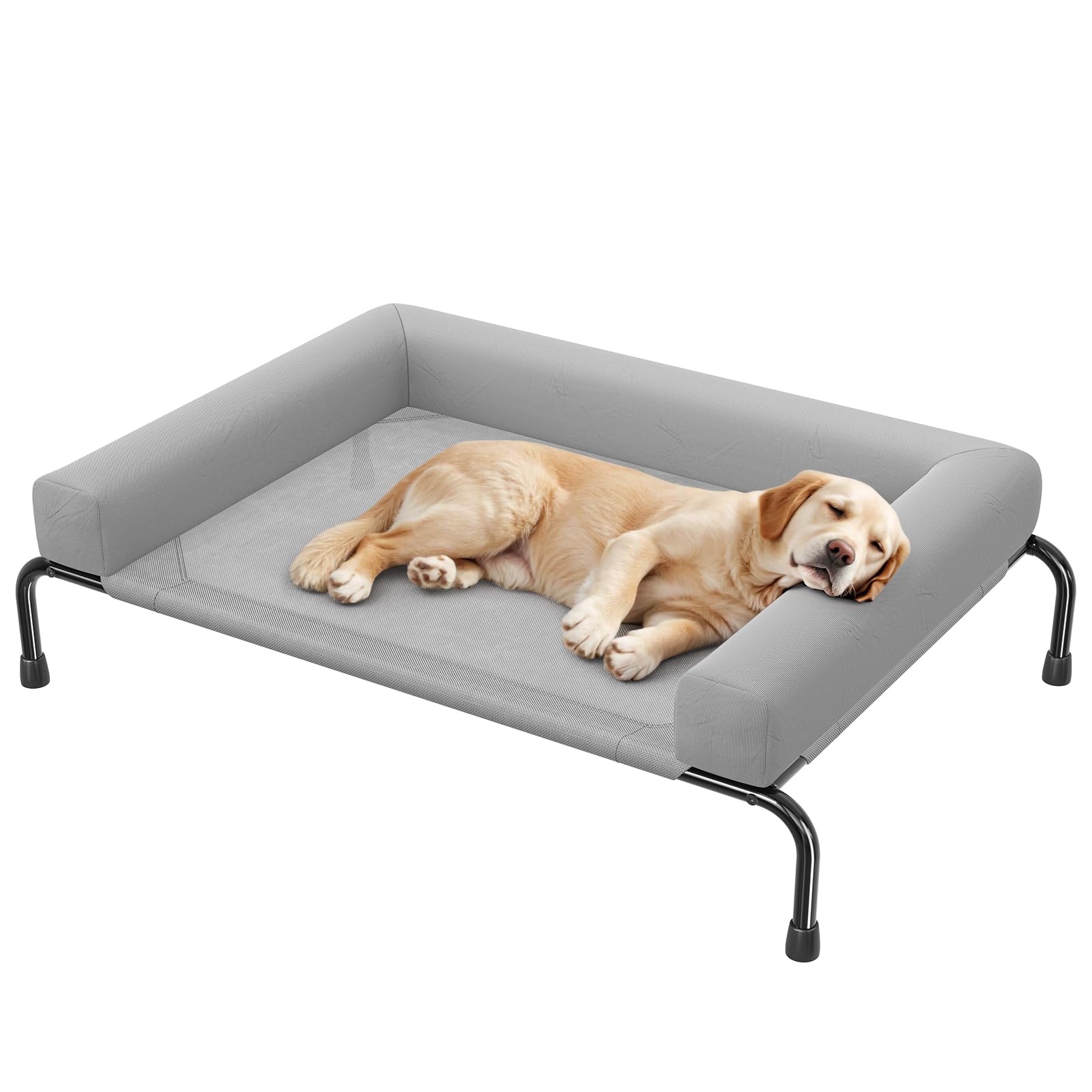 Simple Trending Elevated Dog Bed for Large Dogs, Cooling Raised Dog Cot with Bolsters, Breathable Pet Bed for Outdoor, 47.75 x 3