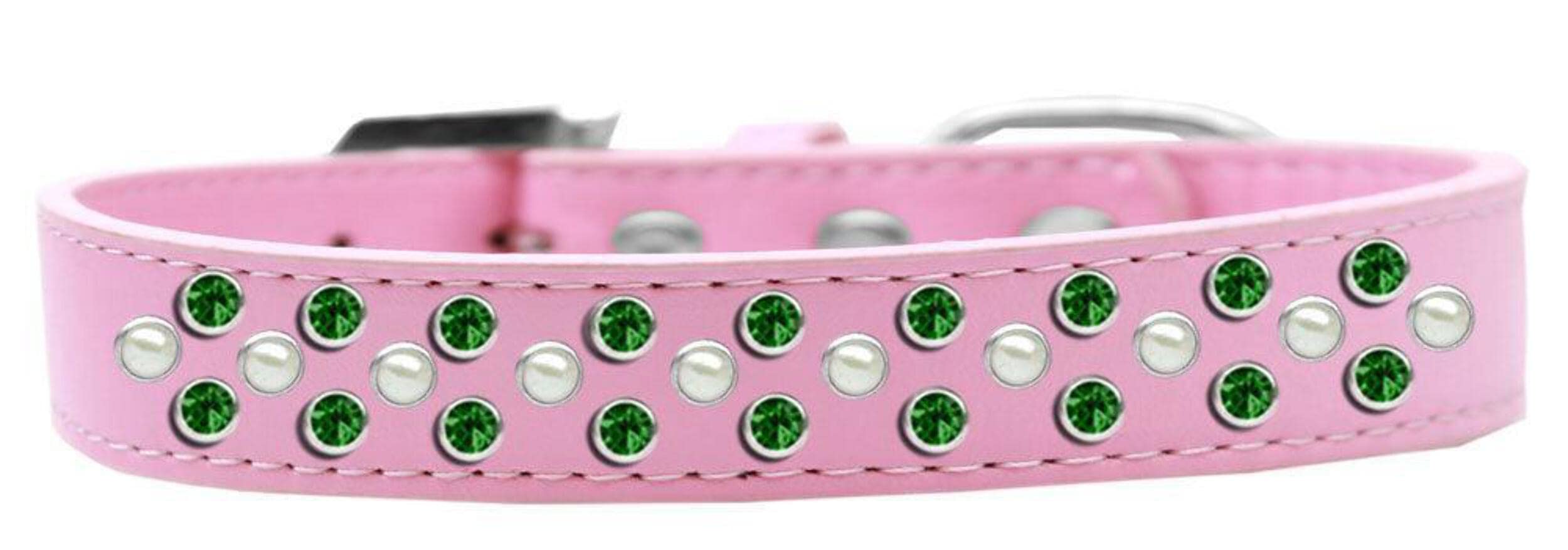 Mirage Pet Products Sprinkles Dog Collar with Pearl and Emerald Green Crystals, Size 18, Red