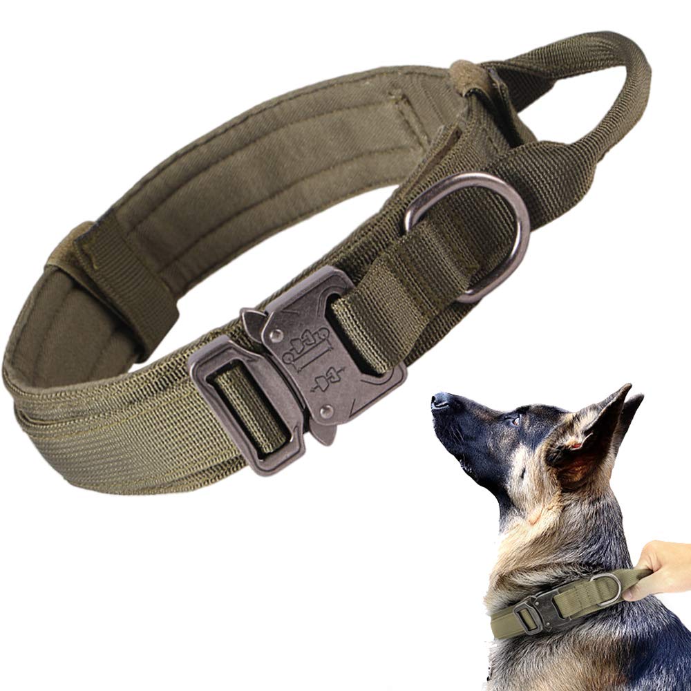 Xqpetlihai Tactical Dog Collar Adjustable Military Nylon Dog Collar with Control Handle and Heavy Duty Metal Buckle for Medium a