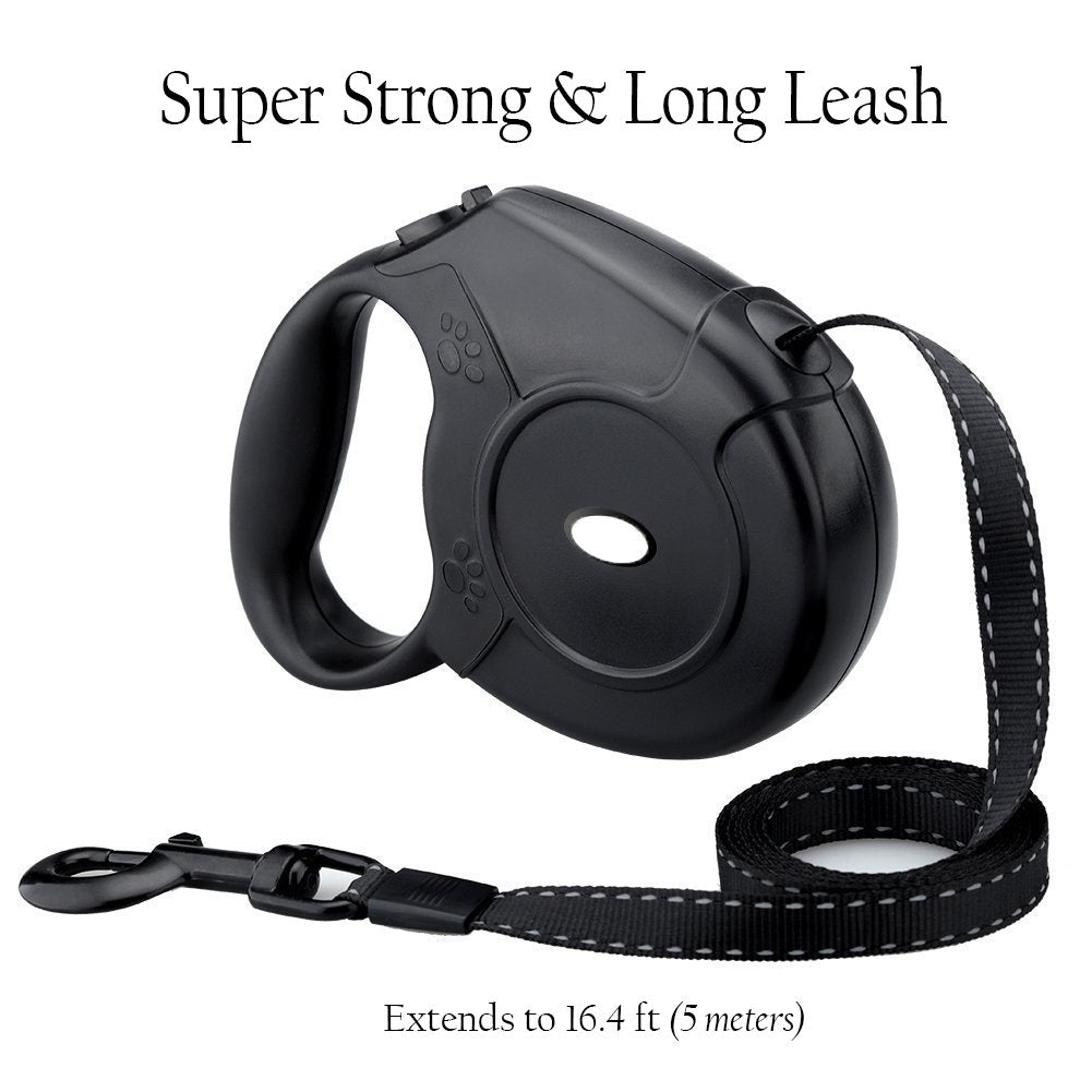 Elegant Comfort 16.4 Feet Nylon Retractable Dog Leash With Nylon Ribbon Cord, Hand Grip, One Button Brake & Lock For Medium Dogs