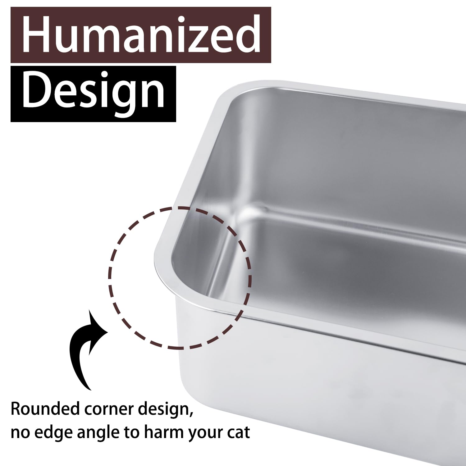 HNeekyr Stainless Steel Cat Litter Box for Adult Cats or Kitty/Kitten 18x14x6 Rust-Proof, High Side, Non Stick, No Smell, Easy t