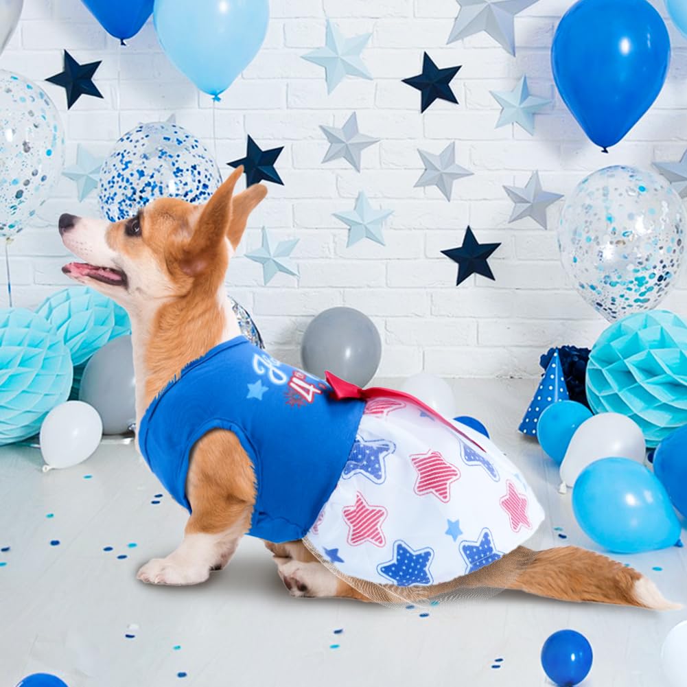 Happy 4Th Of July Dog Outfit Patriotic Dog Tulle Dress With Red Bowknot Independent Day Dogs Pet Doggie Apparel Clothes For Smal