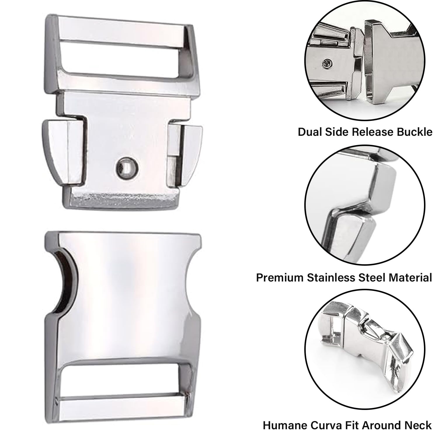 Lonlyeagle Dog Collar Buckle,Fastener Stainless Steel Buckle For Prong Dog Training Collar & Quick Release With Buckle For Mediu
