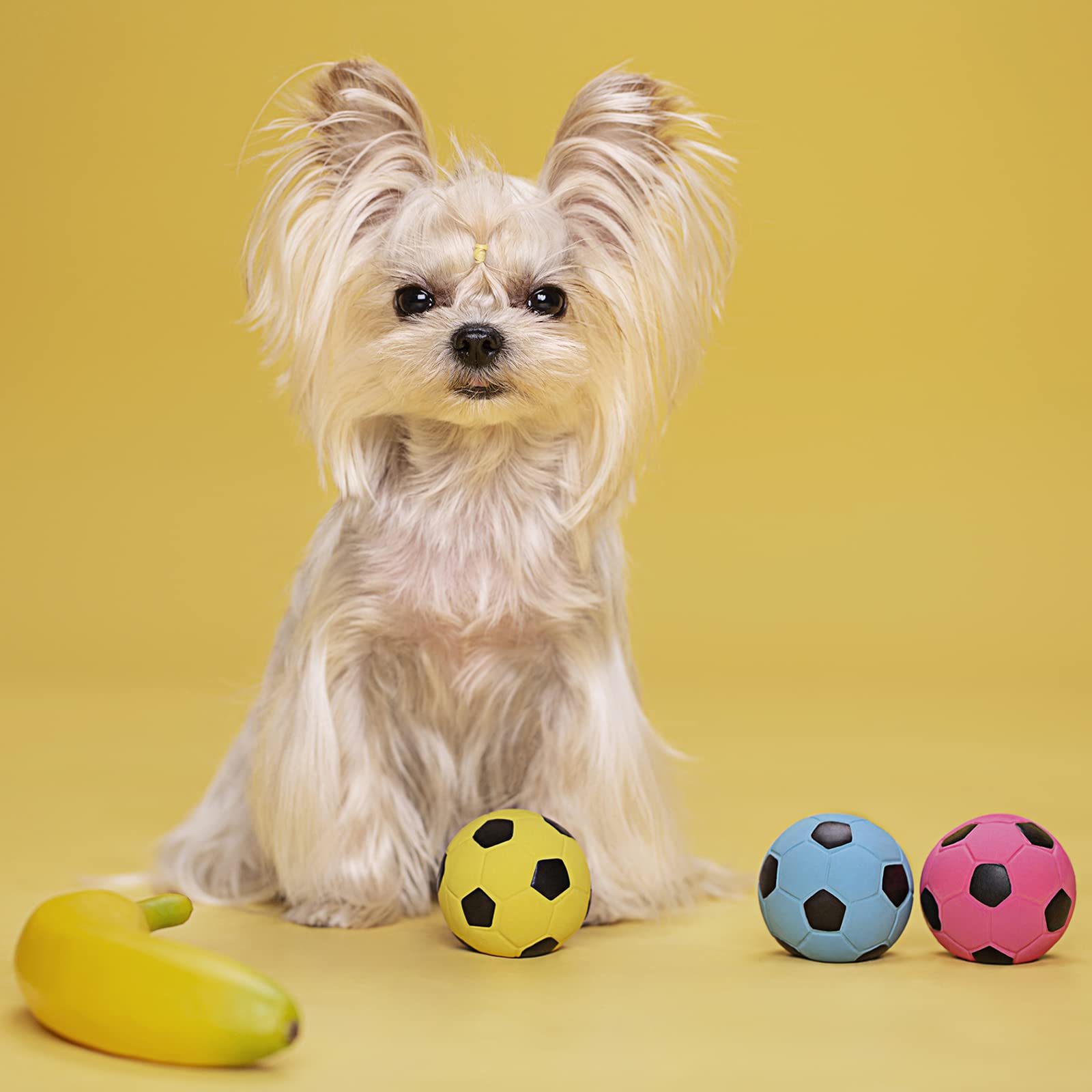 Pawdoer Squeaky Dog Ball - Soft Natural Latex Rubber Toy for Small Dogs - 2.0″ Soccer Ball - Perfect for Play & Fetch - 3 Pack