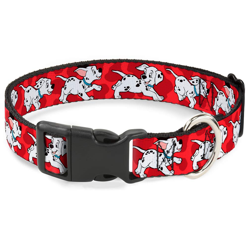 Buckle-Down Plastic Clip Collar - Dalmatians Running/Paws Reds/White/Black - 1' Wide - Fits 15-26' Neck - Large