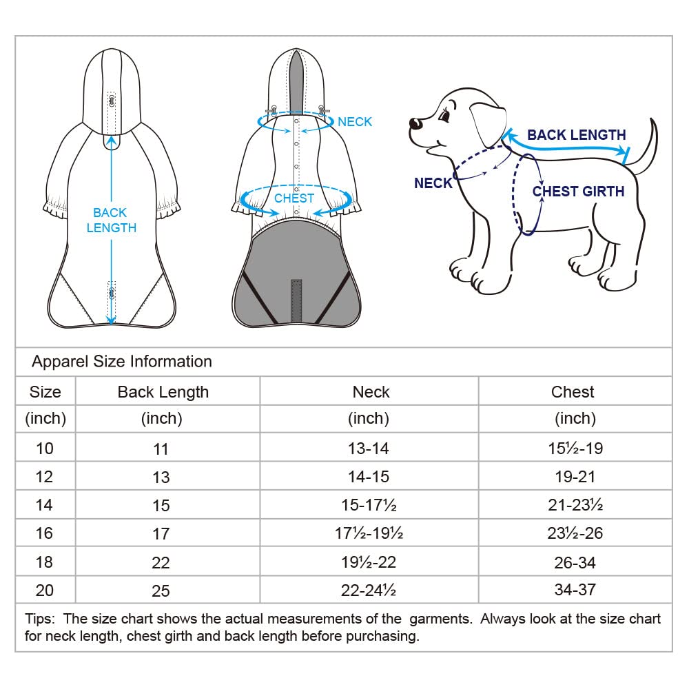 Blueberry Pet 14" Waterproof Dog Raincoat with Hood, Reflective, Blue Star Prints, 2 Legs, Model BBPDRCTS00004BL14