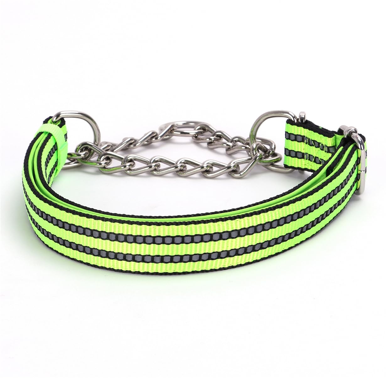Green Martingale Collar For Medium Dogs, Reflective Nylon Dog Chain Collar Escape Proof Heavy Duty Dog Collar With Stainless Ste
