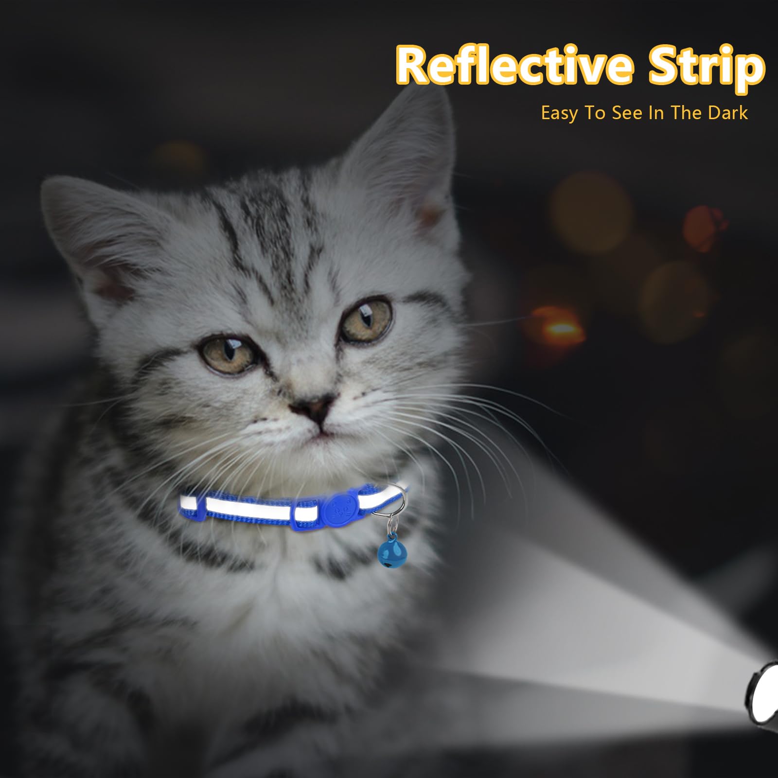 Taglory Reflective Cat Collars Breakaway With Bell, 2 Pack Girl Boy Pet Kitten Collar Adjustable 6-8 Inch, Navyblue