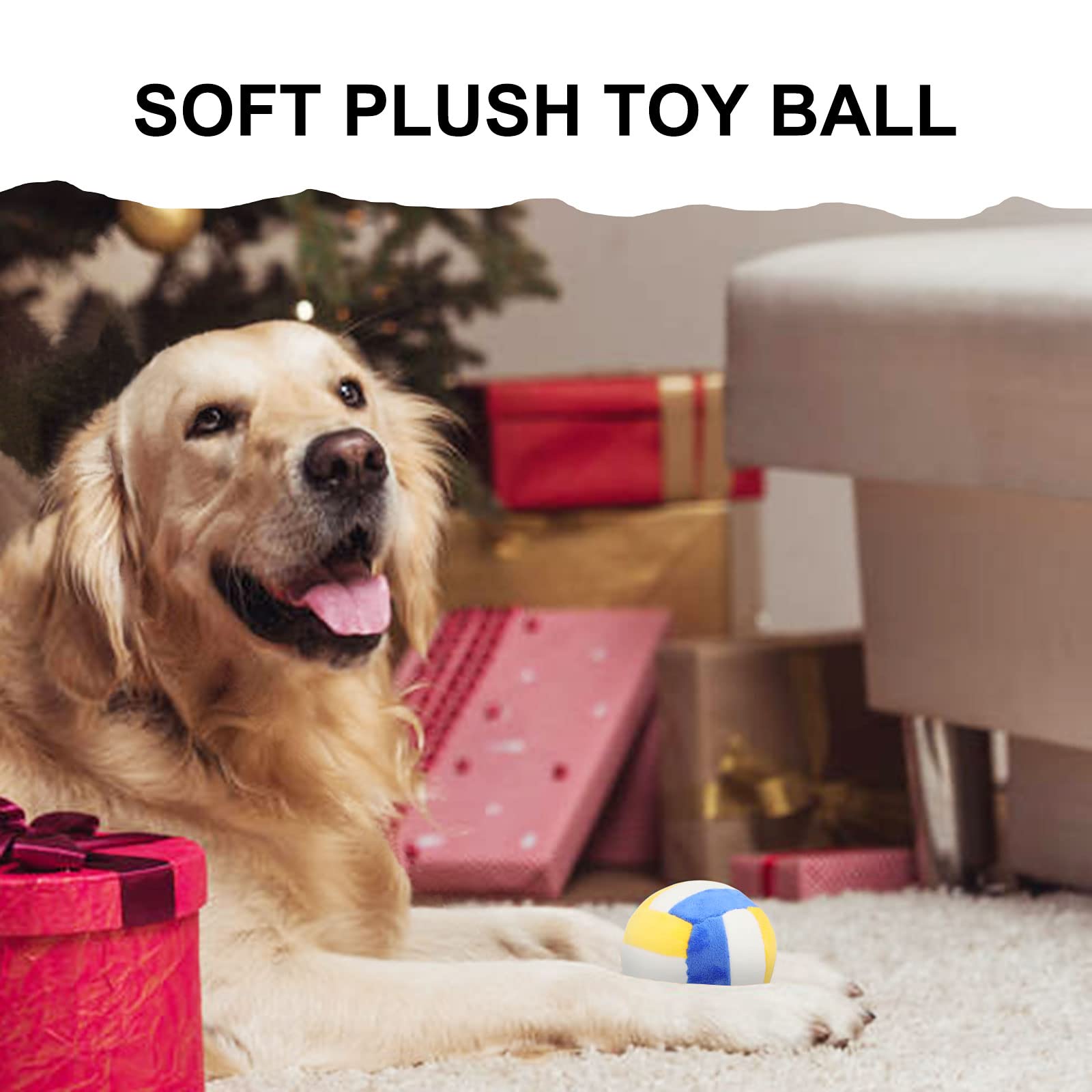 TONYFY Dog Toys - Chewable Plush Volleyball, Soft Squeaky Ball for Dogs, 3.9in, Durable Cotton, Blue, Ideal for Small to Medium Breeds