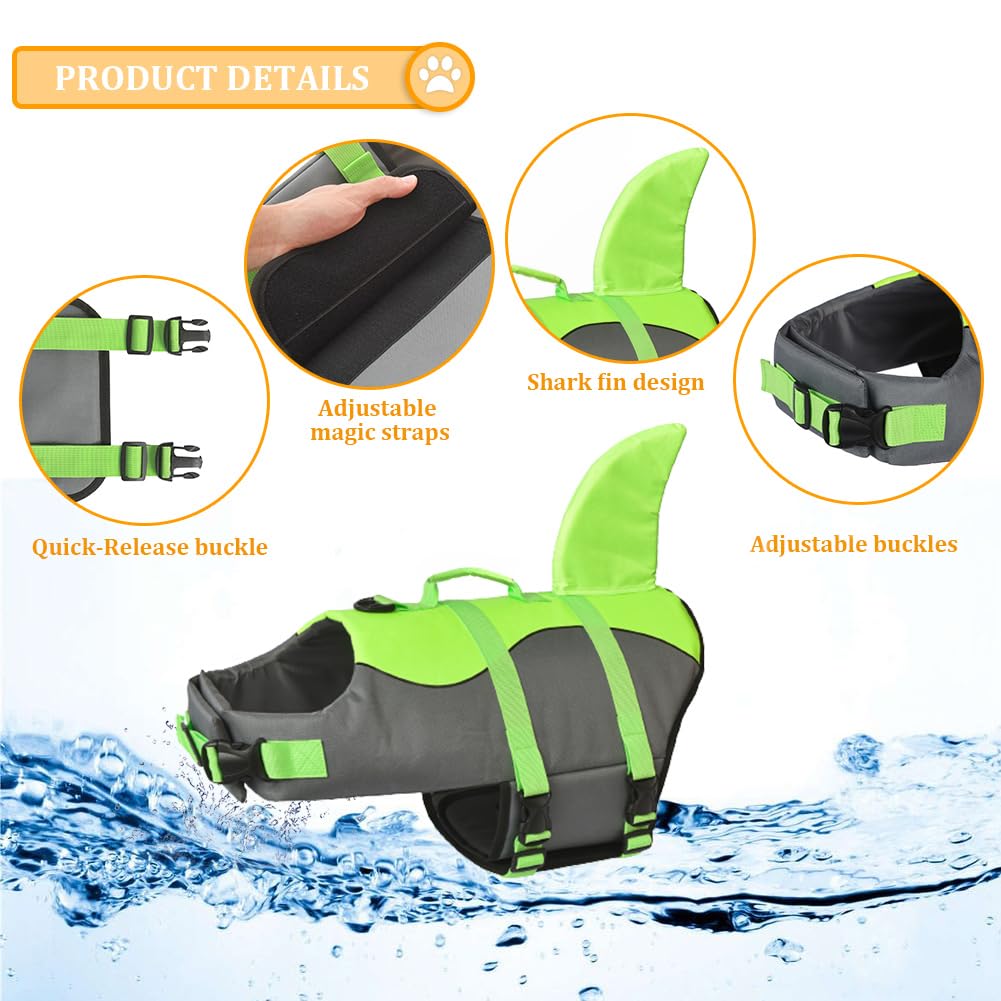 Doglay Dog Life Vest, Ripstop Cute Shark Dog Life Jacket With Superior Buoyancy And Rescue Handle, Adjustable Dog Life Vests For Boating Swimming, Pet Flotation Vest For Small Medium Large Dogs