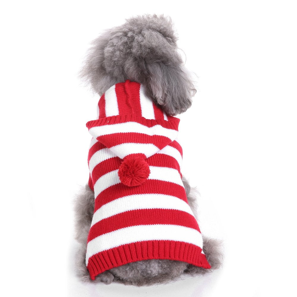 S-Lifeeling Red And White Striped Dog Sweater Holiday Halloween Christmas Pet Clothes Soft Comfortable Dog Clothes