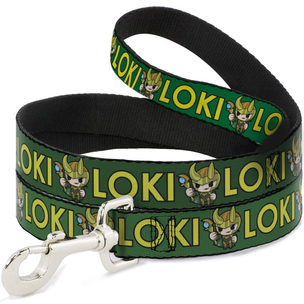 Buckle-Down Dog Leash Kawaii Loki Standing Pose Text Green Yellow 6 Feet Long 1.0 Inch Wide, Multi Color (Dl-Wth024-1.0-6Ft)