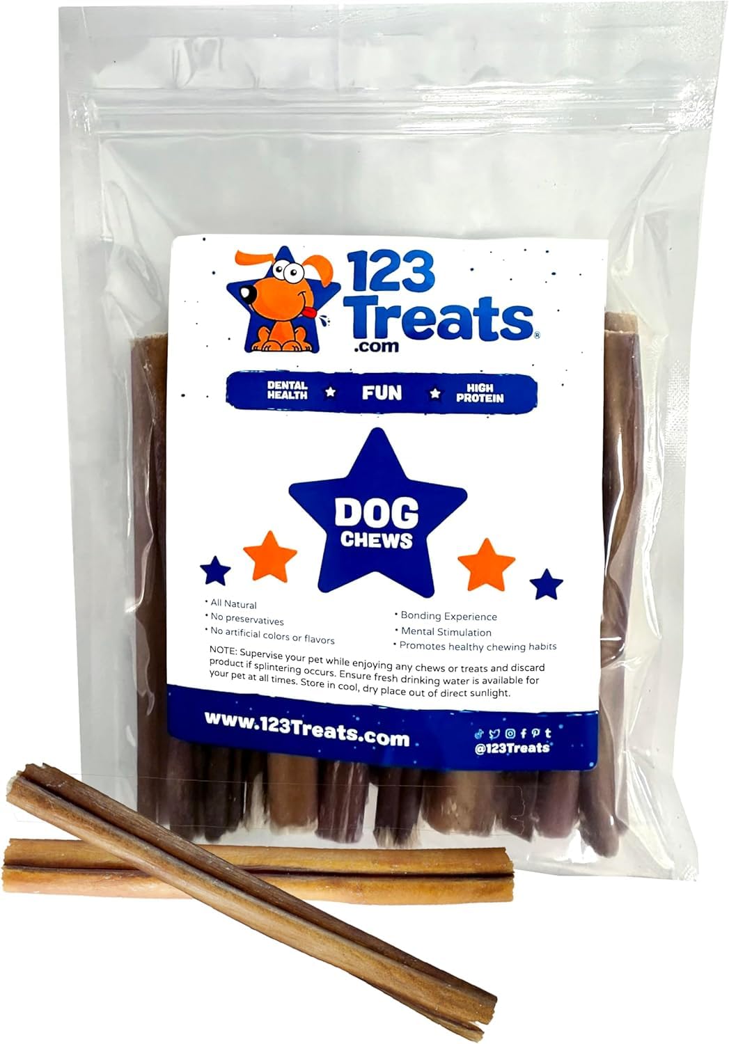 123 Treats 6-Inch Bully Sticks for Dogs (1 Pound Bag) - 100% Natural Grass-Fed Bulk Chews for Dogs & Puppies, Free-Range, Long L