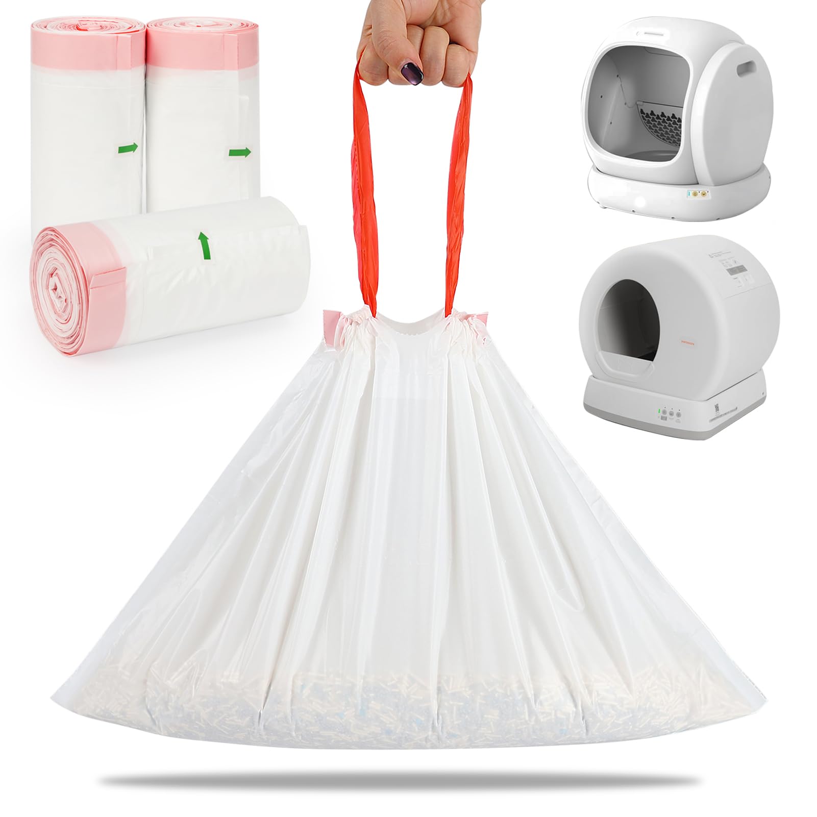 SZEE 120 Pcs Drawstring Automatic Litter Box Bags, Designed for Automatic Litter Box Featuring Side-Access Waste Storage, Compat
