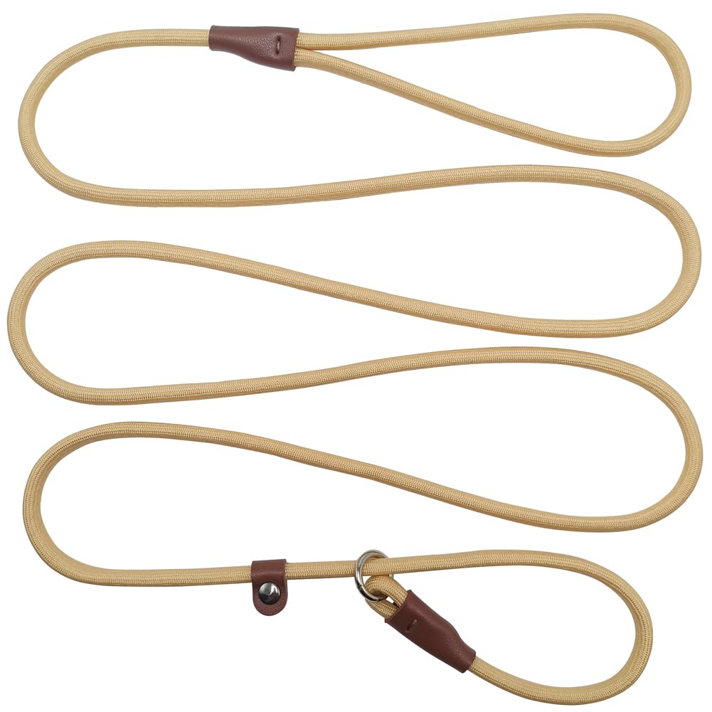 Btinesful 7Ft Slip Lead Dog Leash, Strong Nylon Rope Leash, 1/4 Inch Diam Dog Training Lead For Small Medium Large Dogs, Beige
