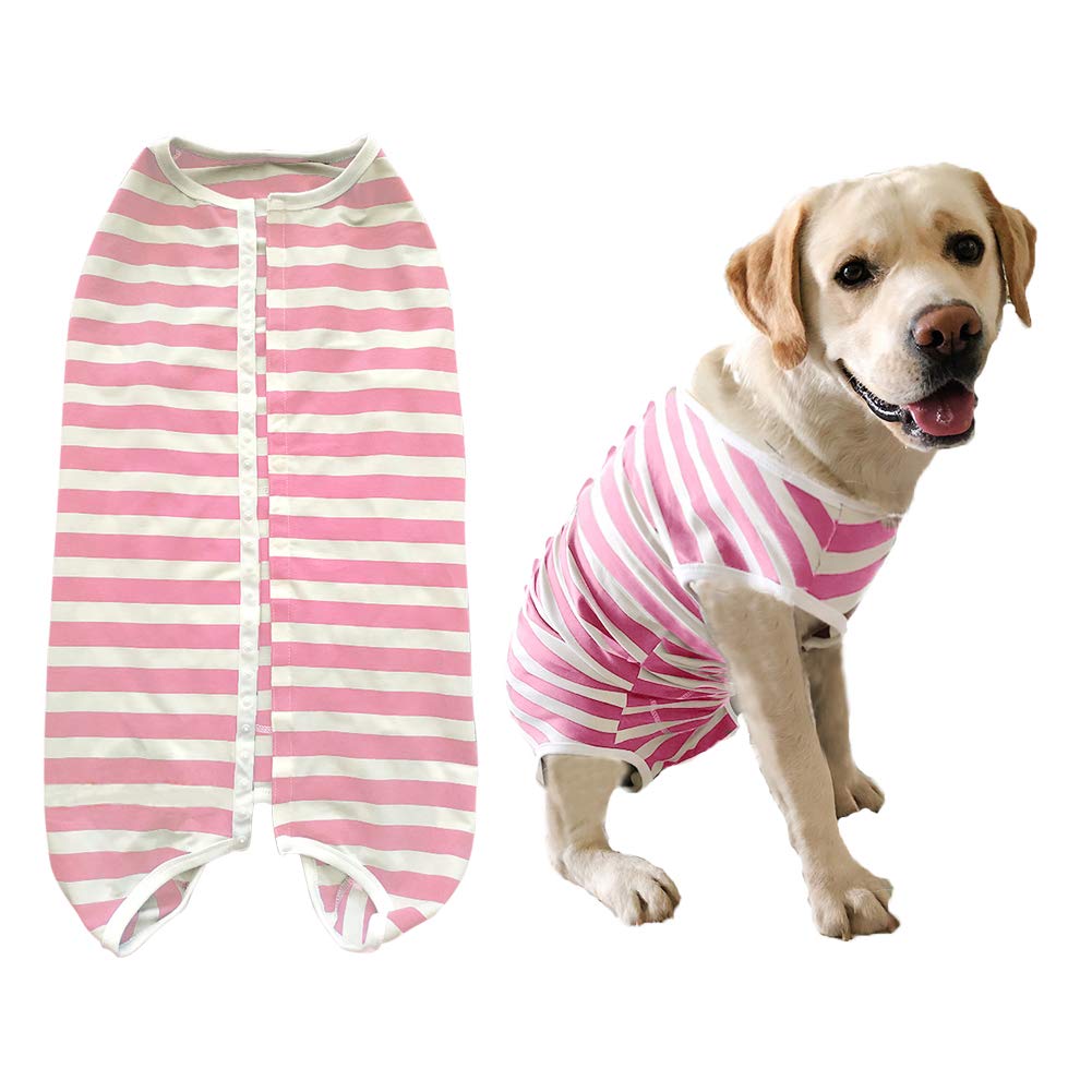 Kukaster Pet Dog’S Recovery Suit Post Surgery Shirt For Female Male Dog, E-Collar Alternative Wound Protective Clothes (Pink White Stripe-3Xl)