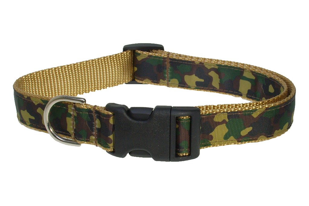 Large Green Camouflage Dog Collar: 1 Wide, Adjusts 18-28 - Made in USA.