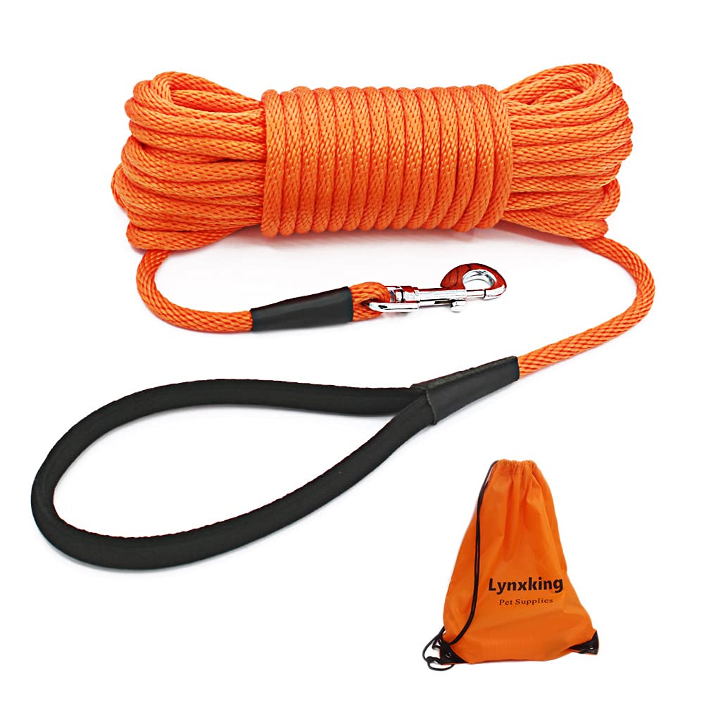 Lynxking Check Cord Dog Leash Long Lead Training Tracking Line Comfortable Handle Heavy Duty Puppy Rope 10Ft 15Ft 30Ft 50Ft For Small Medium Large Dog