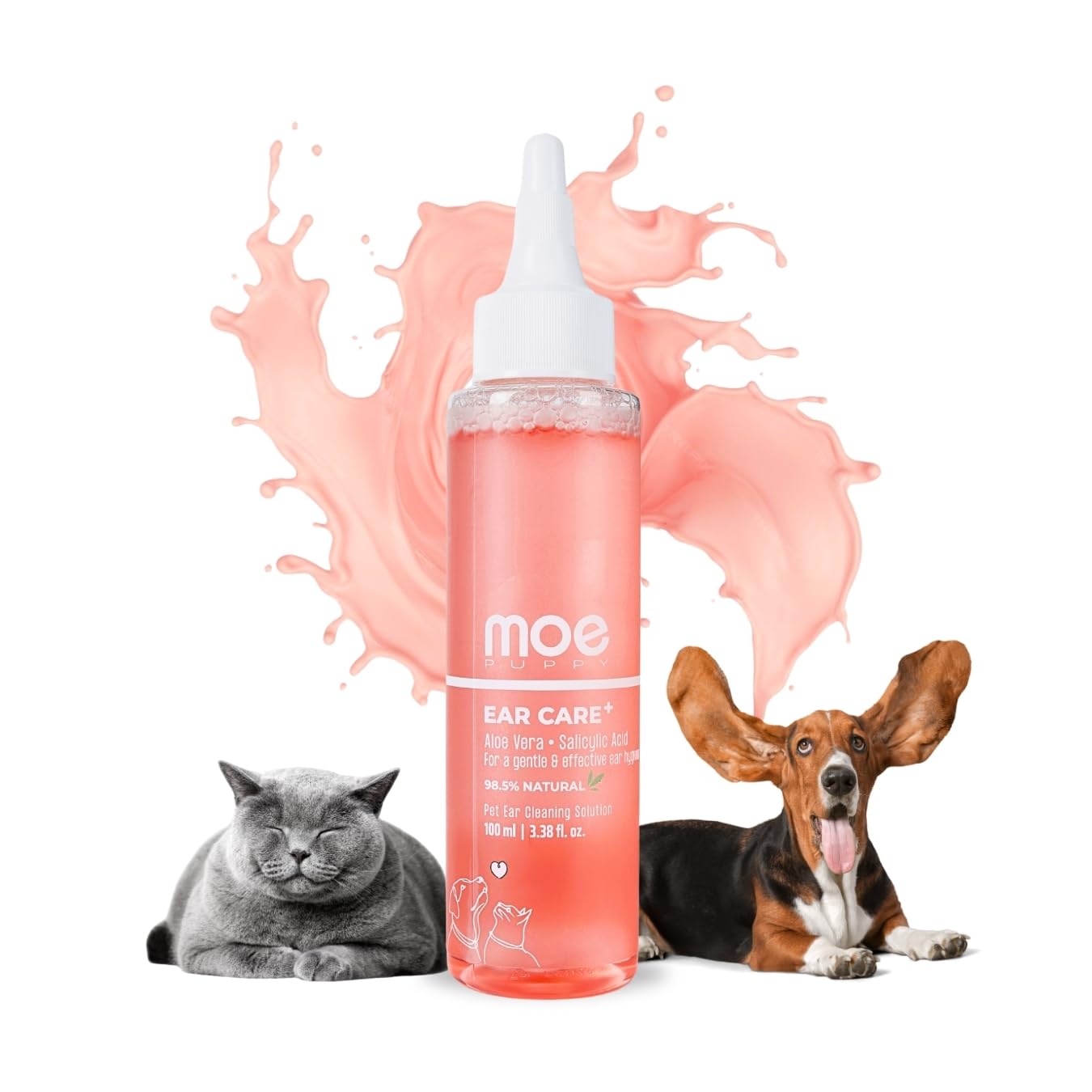 Moe Puppy Ear Care+ | Ear Cleaning Solution For Dogs And Cats | Prevents Infections, Soothes Itching, Removes Wax, Eliminates Ea