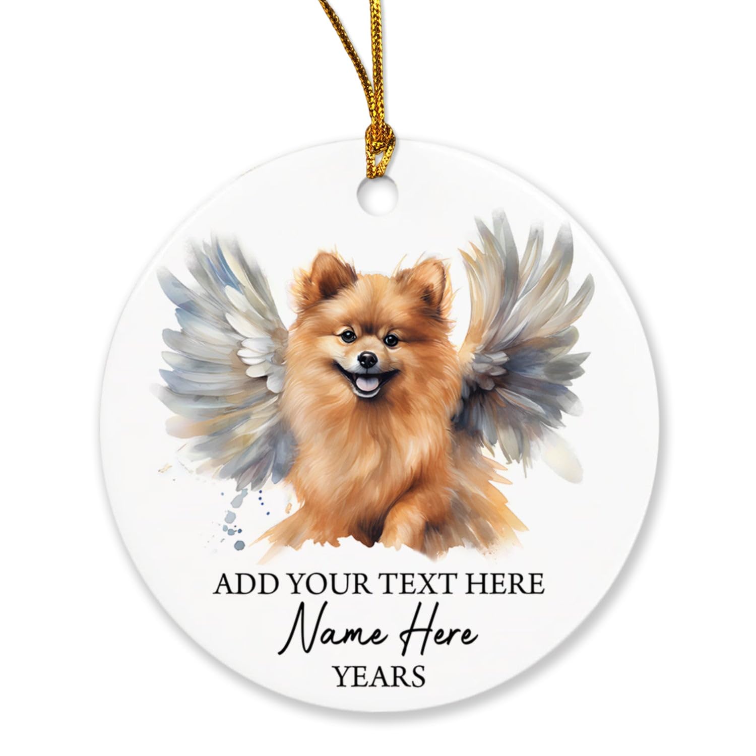 Personalized Pomeranian Dog Christmas Ornament, Pomeranian Dog Memorial Ornament, Pomeranian Dog With Angel Wings Christmas Tree Decor, Custom Text Name & Year, Loss Of Pet Dog Sympathy Gifts