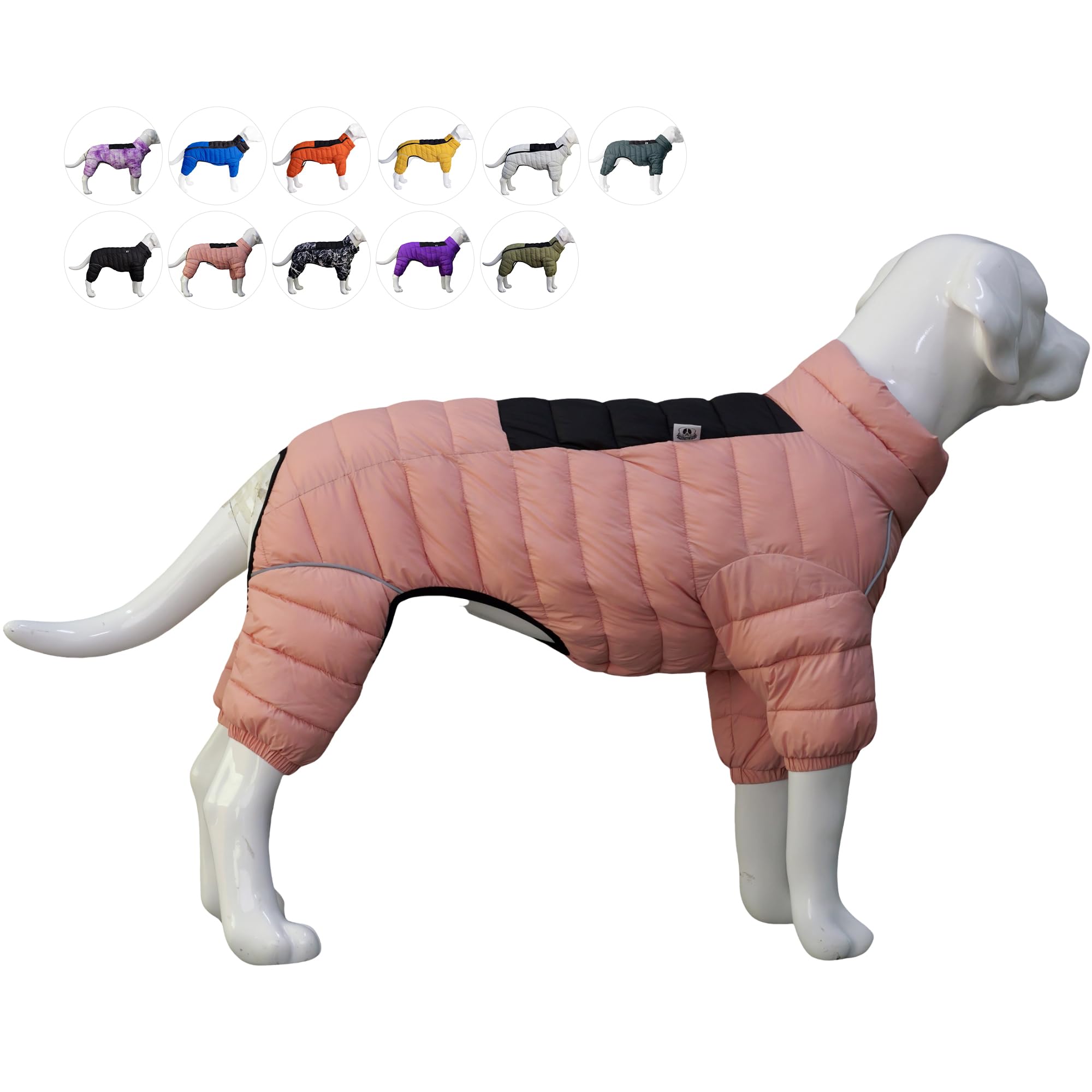 Warm Dog Coat, 4 Legs Covered Waterproof Windproof Reflective Vest, Zippered Adjustable Outdoor Snow Jacket for Small Medium Lar