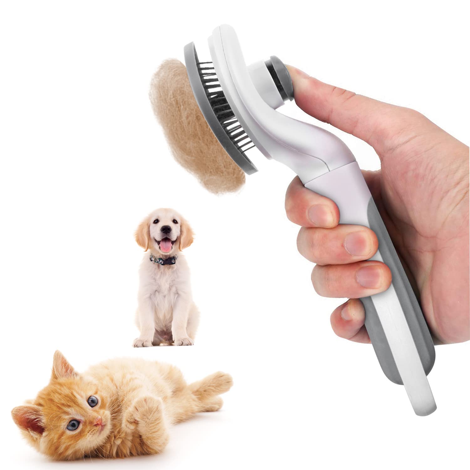 Emmiuss Cat Brush, Self Cleaning Slicker Brush For Shedding And Grooming, Removes Loose Undercoat, Mats And Tangled Hair, Groomi