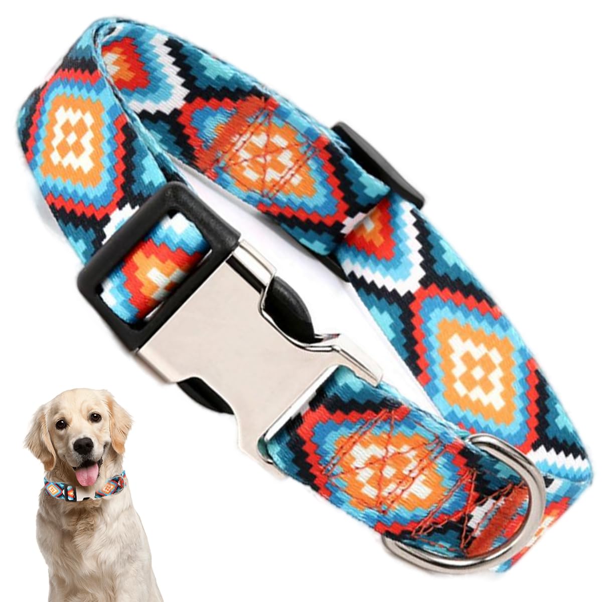 Boy Dog Collars For Small Dogs, Western Aztec Style Print Metal Buckle Quick Release Soft Durable Pet Collar Adjustable For Smal