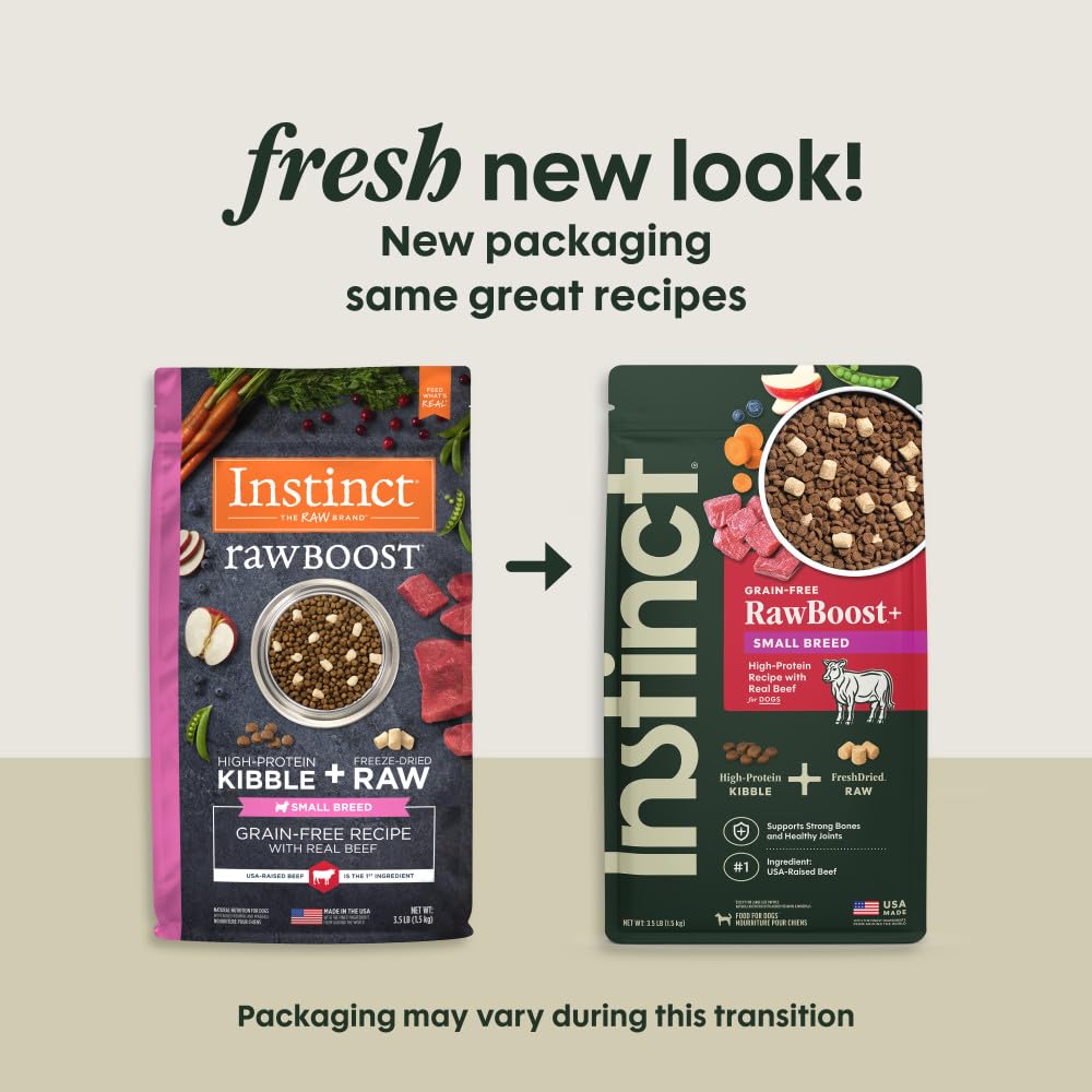 Instinct Raw Boost Small Breed, Natural Dry Dog Food with Freeze Dried Pieces, High Protein, Grain Free Recipe - Real Beef, 3.5