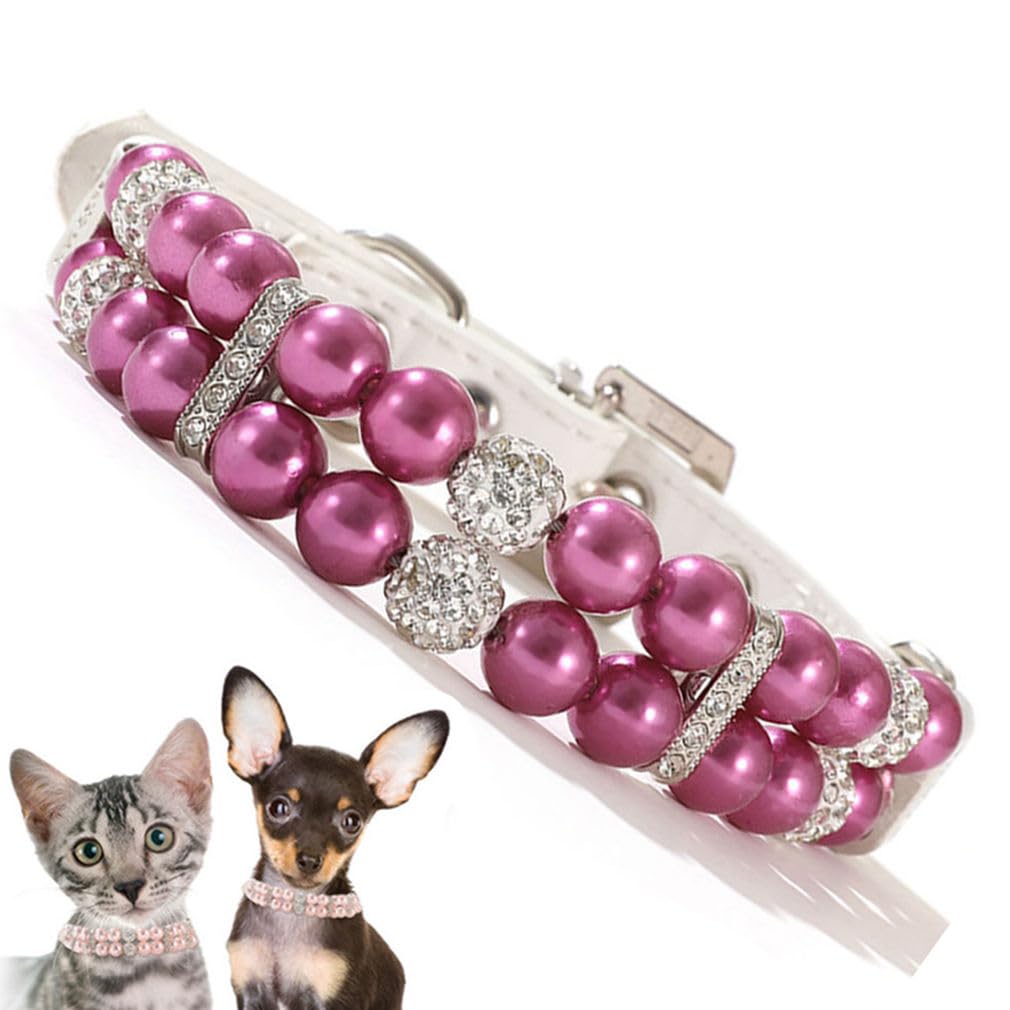 Purple Cat Pearl Collar, Fancy Crystal Bling Puppy Pearl Collar Rhinestone Luxury Beaded Dog Necklace Diamond Girl Cat Jewelry F
