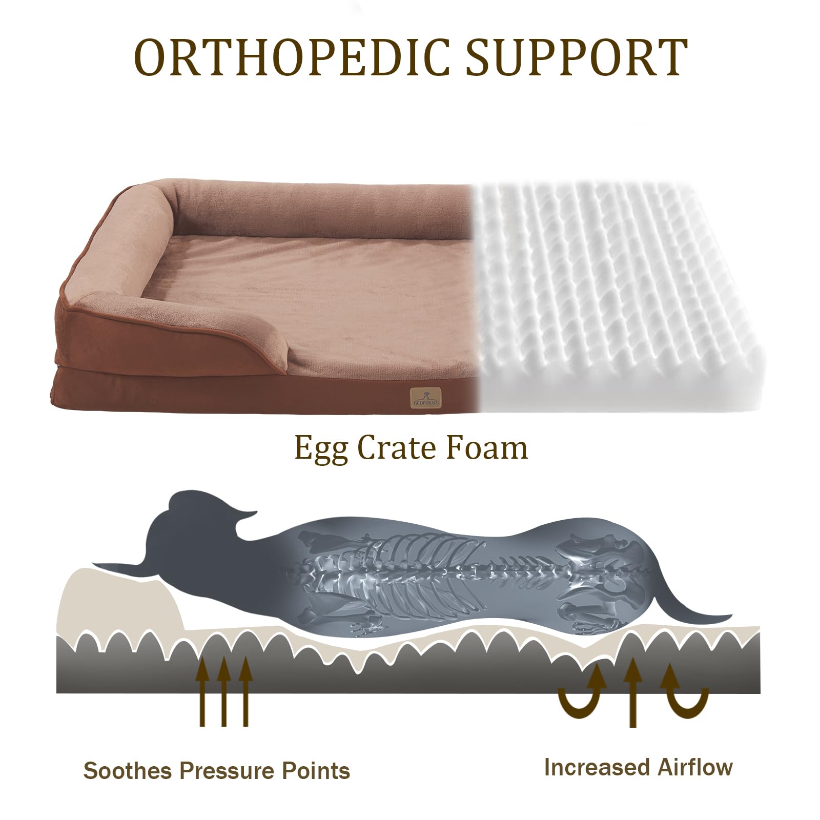 Bedfolks Orthopedic Dog Bed, Waterproof Dog Sofa Bed For Medium Dogs, Egg Foam Pet Couch Bed With Removable Washable Cover And N