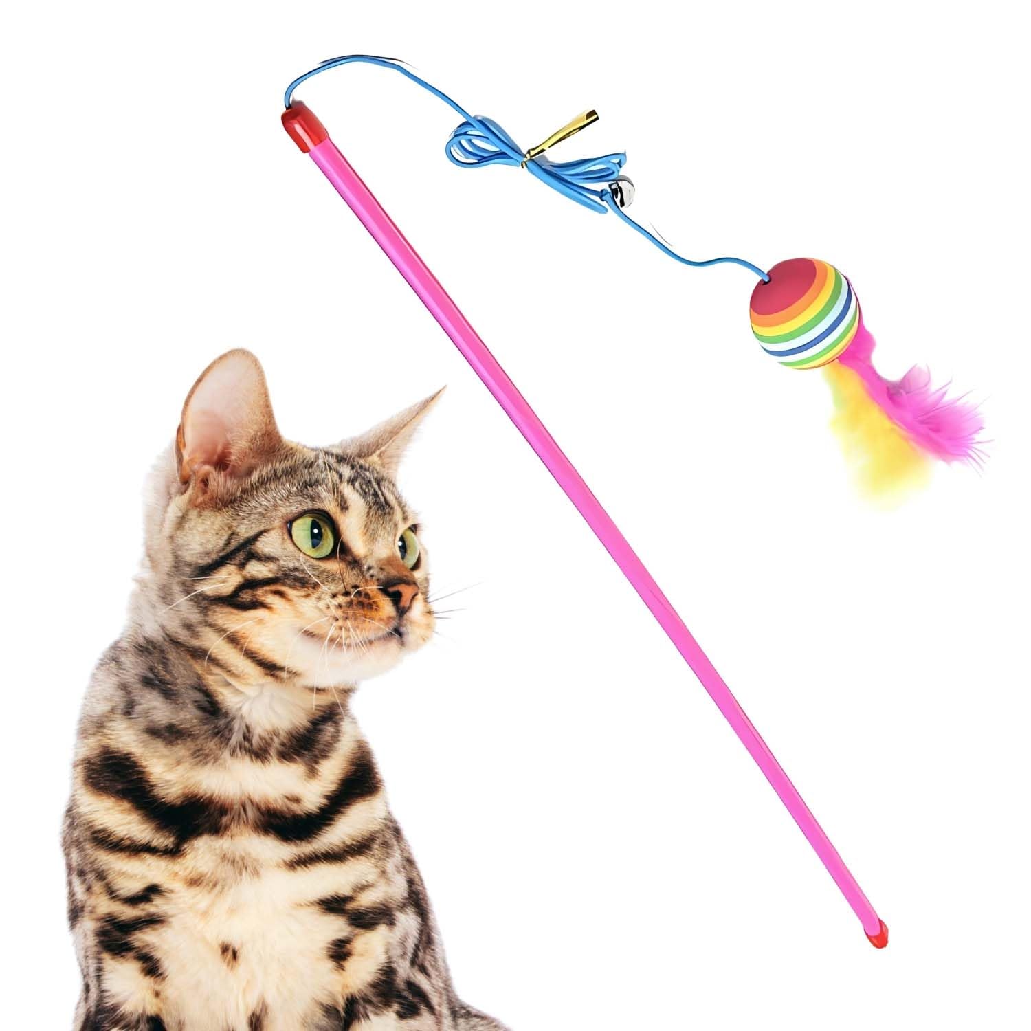 Sage Square Cat Teaser Stick  Interactive Toy With Feather, Bell & String, Fun Playtime For Cats & Kittens, Encourages Exercise