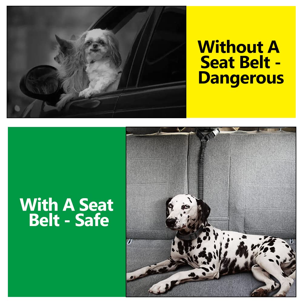 Plutus Pet Dog Seat Belt For Car Headrest, Reflective And Adjustable Restraint With Elastic Bungee For Safety, Vehicle Seatbelt
