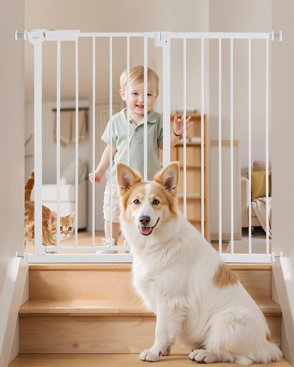 VEVOR Baby Gate, 26-40 Inches Adjustable Width, 36 Inches High Dog Gate, Easy Step Walk Thru, for Child Pet Security, Pressure M
